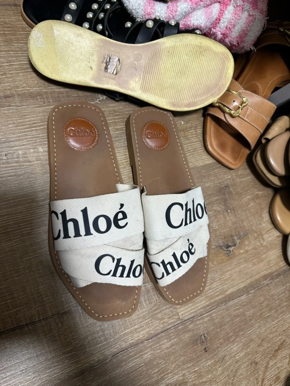 Chloe Logo Canvas Slide Sandal woody - Picture 2 of 7